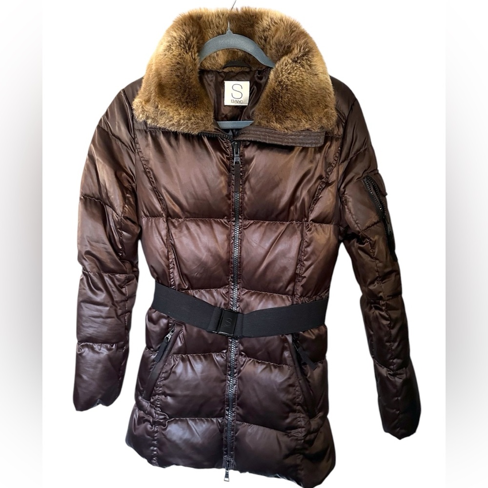 SAM. Brown Puffer Jacket with Fur Collar